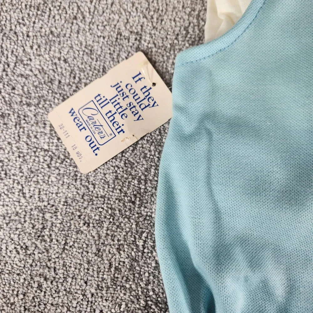 Carter's Romper Set‎ Blue Teddy Bear Vintage 2pc Outfit with Rattle Baby 18 Mos
